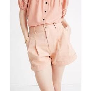Madewell Shorts Womens 10 Pink Pleated High Rise Cuff Hem Casual Resort Beach